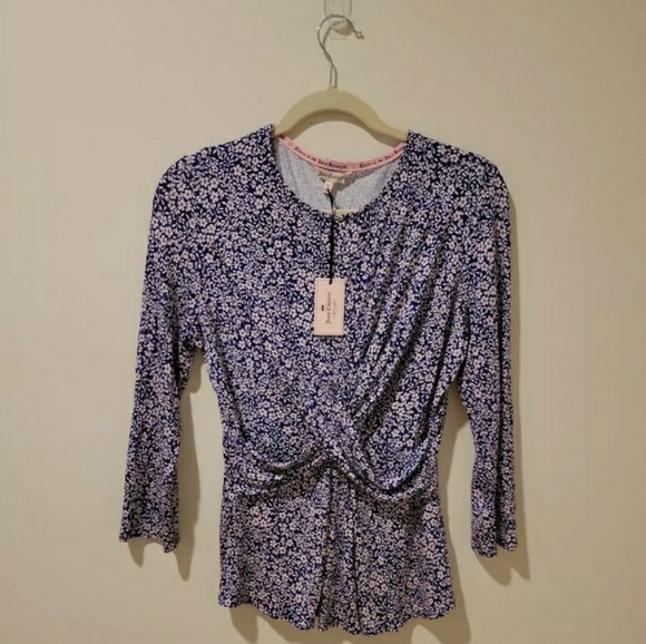 NWT Juicy Couture 3/4 Sleeve Jersey Floral Cross Front Top - Women's Size Medium - Picture 2 of 7